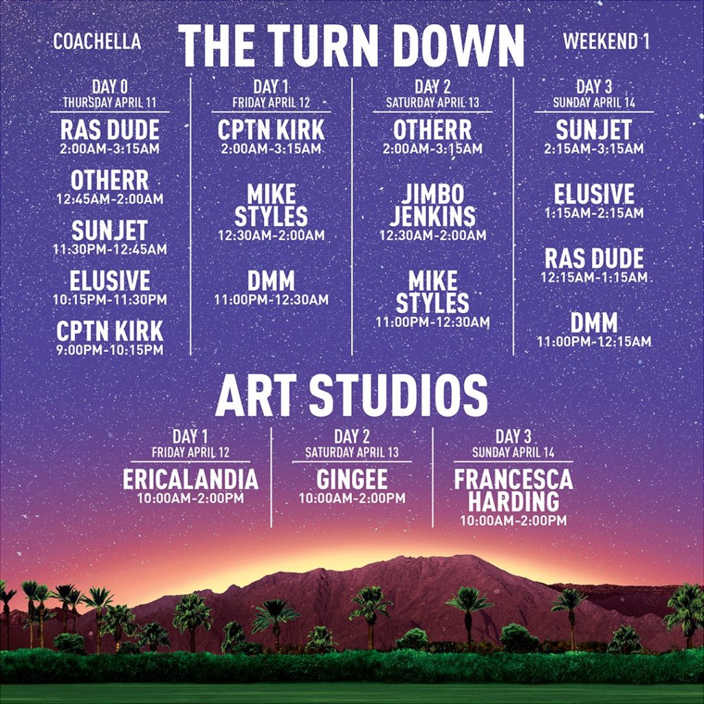 coachella 2019, coachella, festival, music festival, dj, female dj, ericalandia, tropical r&b, future r&b, baile bass, afrobeats, art studios, turndown, music for creatives